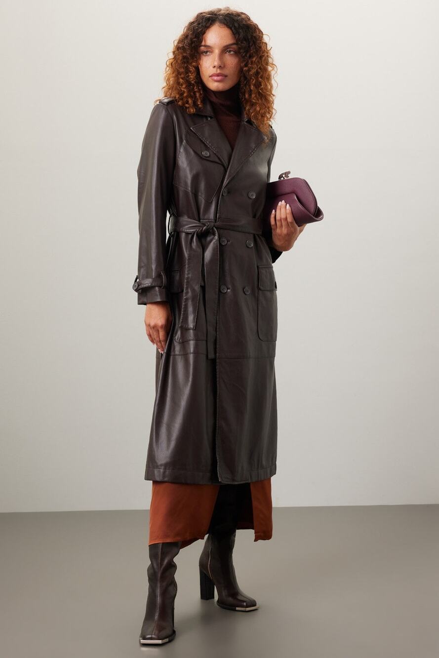 Osman Yousefzada x RTR Brown Faux Leather Trench Coat Size 12 $600